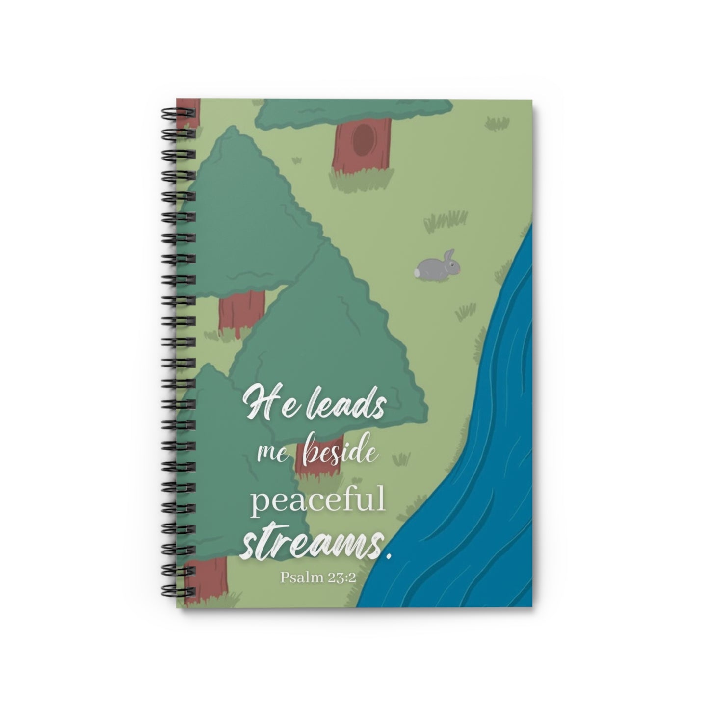 Spiral Notebook - Forest Stream - Psalm 23:2 - Ruled Line