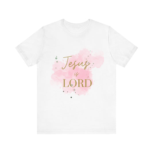 Jesus is Lord Unisex Jersey Short Sleeve Tee Pink and Gold